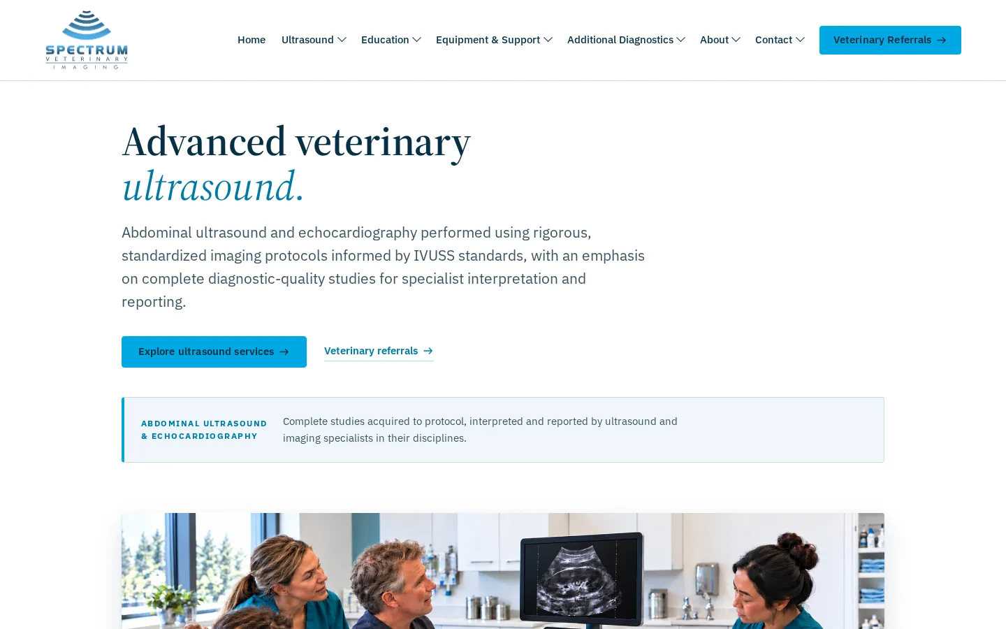 Desktop homepage designed and built for Spectrum Veterinary Imaging